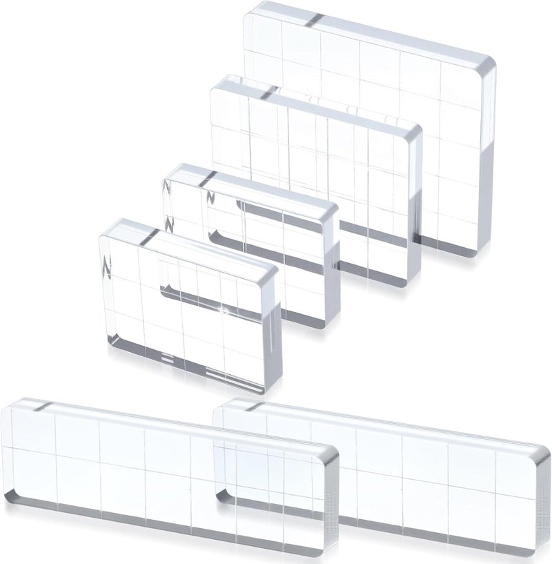 guduling 6 Pcs Acrylic Stamping Blocks,Clear Acrylic Stamp Block,Acrylics Blocks for Stamping,with Grid Lines for Scrapbooking Crafts Card Making, Assorted Sizes - Image 1